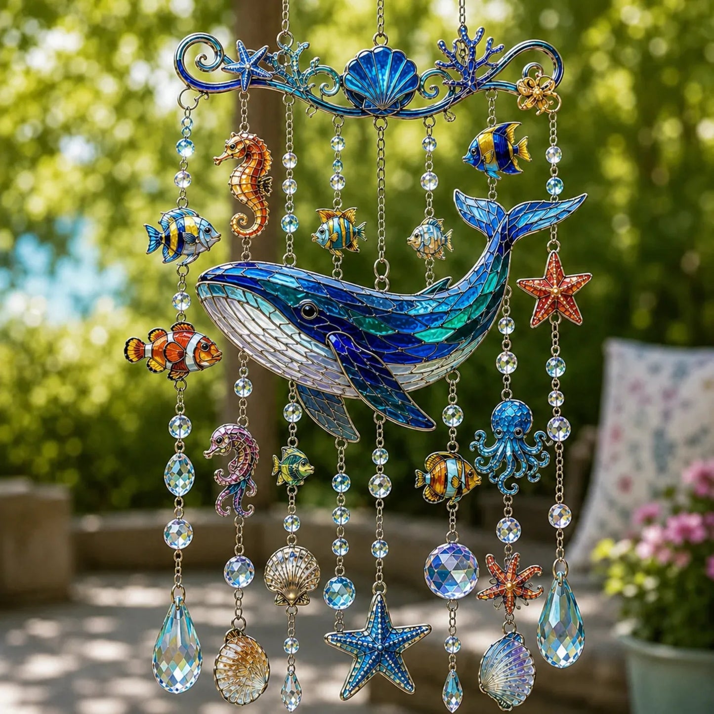 🔥LAST DAY 50% OFF 🐋🐢🐬Ocean-Themed Acrylic Wind Chime – 🌊Bring the Ocean Glow to Your Garden (2D)