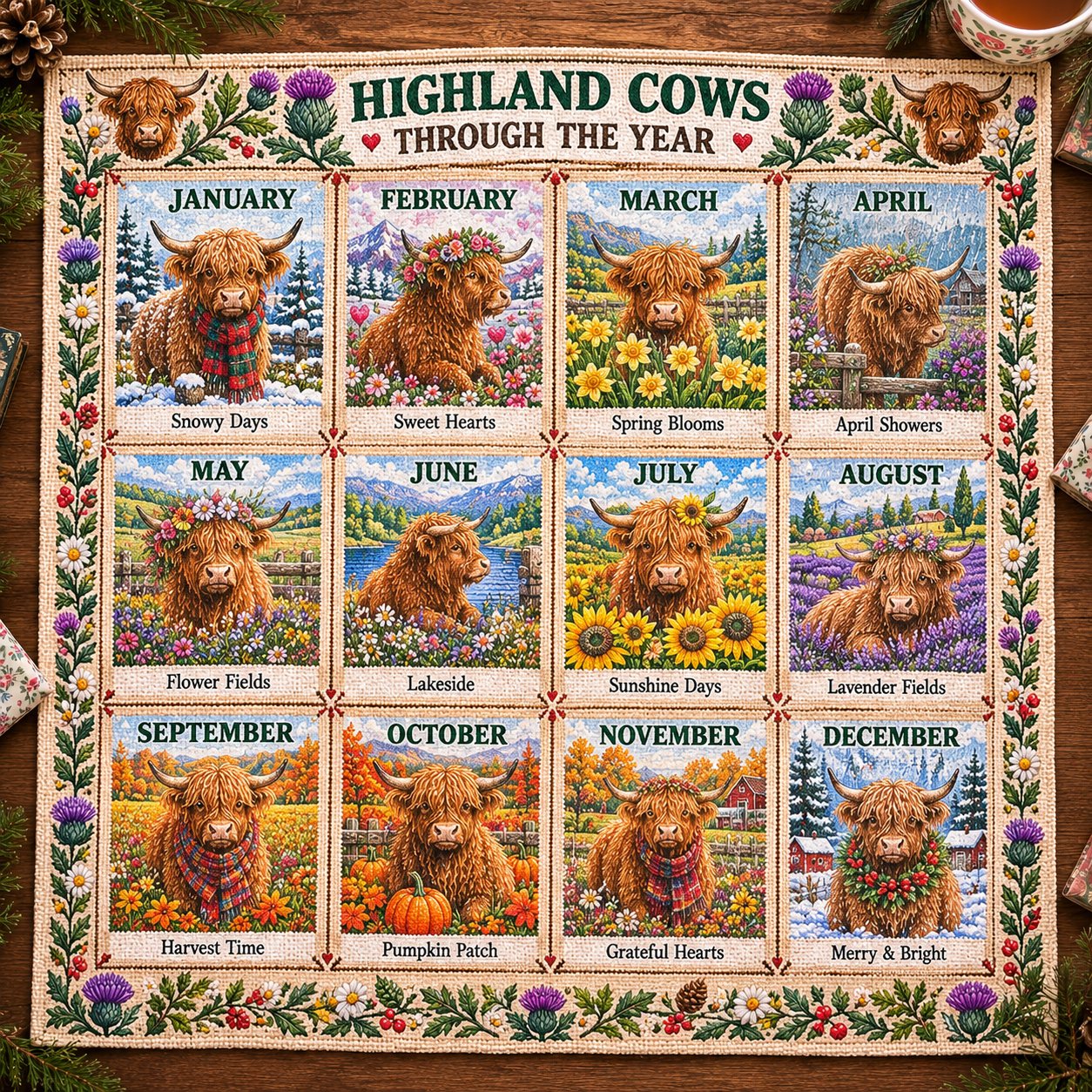 🧵🌷 Stitch the Seasons – 12-Month Embroidery Sampler Collection
