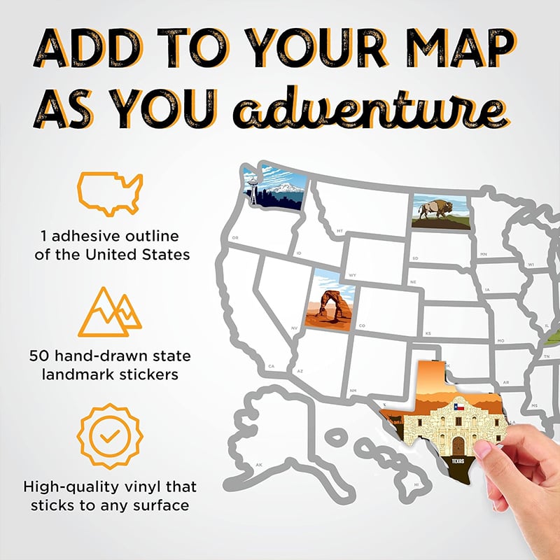 🚐🗺️50-State RV Adventure Sticker Map – USA Road Trip Travel Tracker