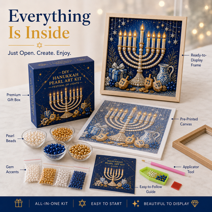 🎁Eight Nights of Light 🕎✨ – DIY Hanukkah Pearl Art Kit