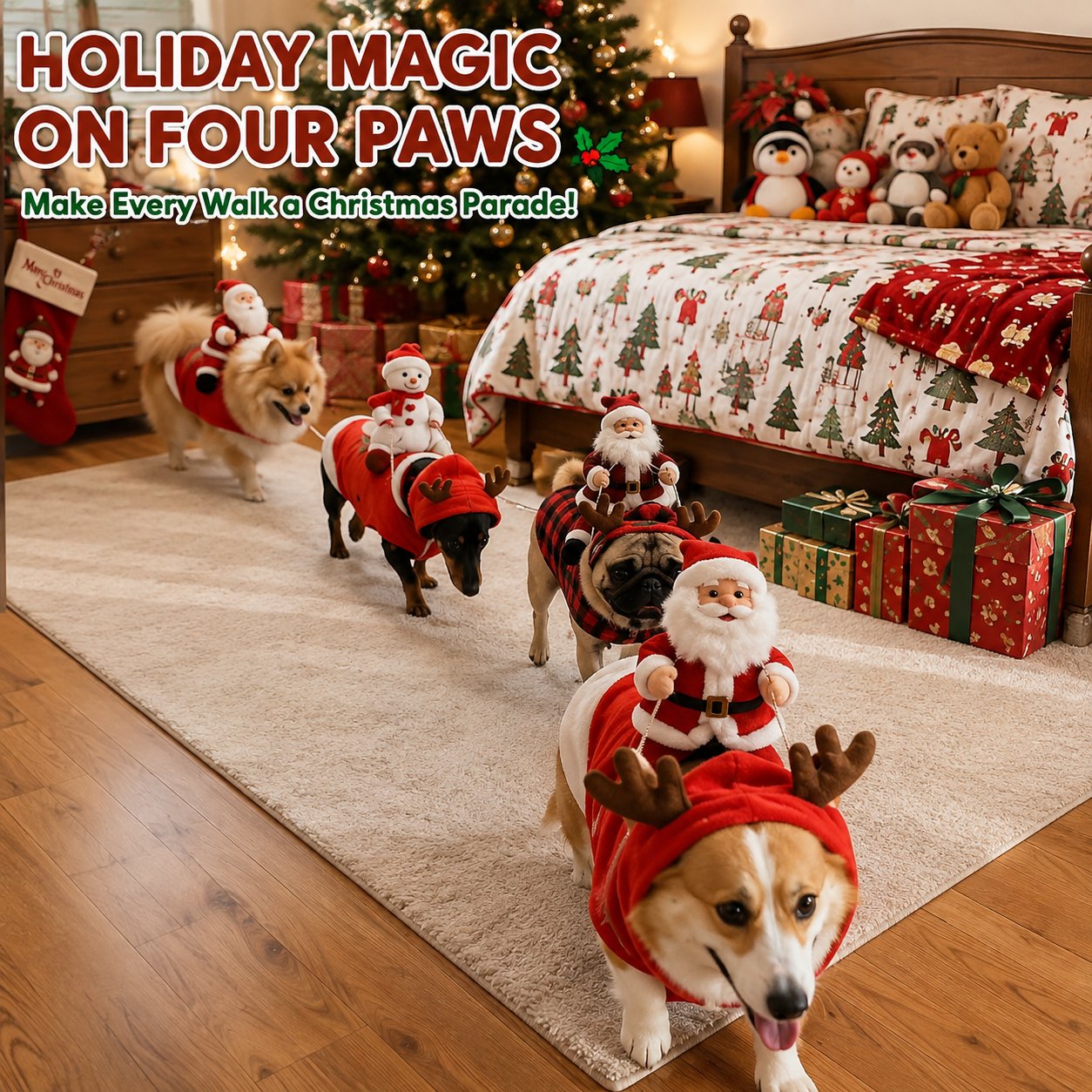 🎅🐾 Christmas Santa Rider Pet Costume – Funny Holiday Outfit for Dogs & Cats 🎄🐶