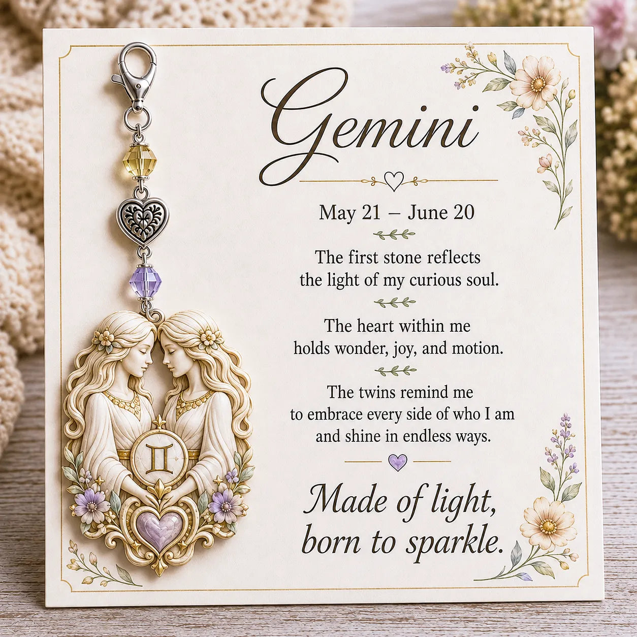 🌙12 Zodiac Birthstone Charm Keepsake Card Collection