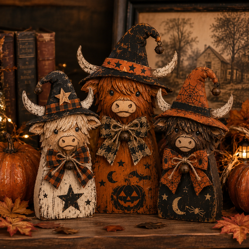 🎃 Halloween Highland Cow Witch Decor Set
