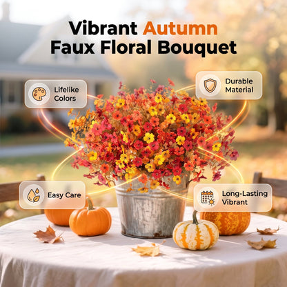 🍂🧡Artificial Autumn Violet Silk Flower Bouquet✨Weatherproof Faux Fall Floral Stems, Front Porch & Table Arrangement, Halloween Home Decor