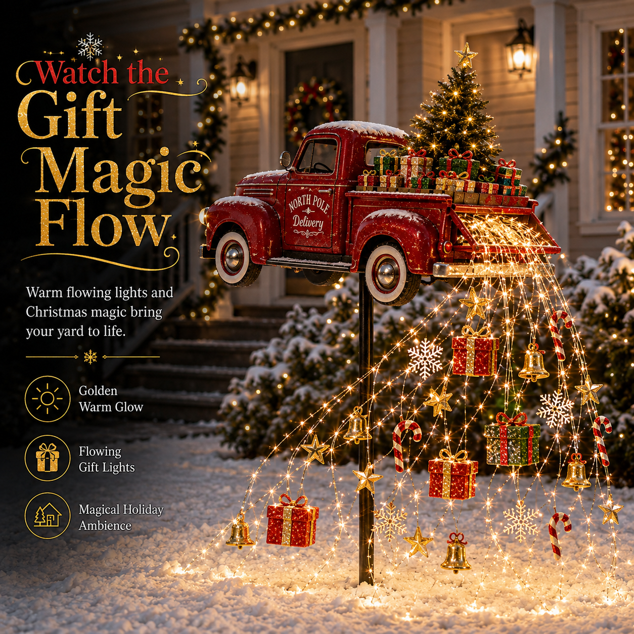 🎄🚚 Pole Christmas Delivery Truck Cascade Light 🎁✨