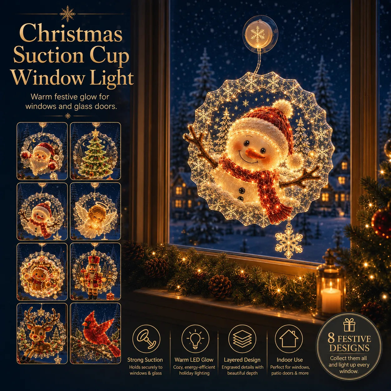⏳ Last Day 49% OFF – 🎄Lighted Christmas Window Decoration with Suction Cup | Warm LED Window Light with Double-Layer Design & Multiple Festive Styles ✨