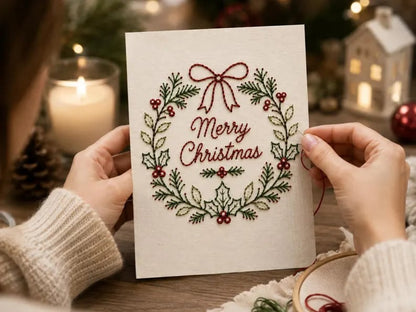 🌲 Christmas Hand Embroidery Card DIY Kit | Stitch Your Way Into the Christmas Spirit ✨ 🎁