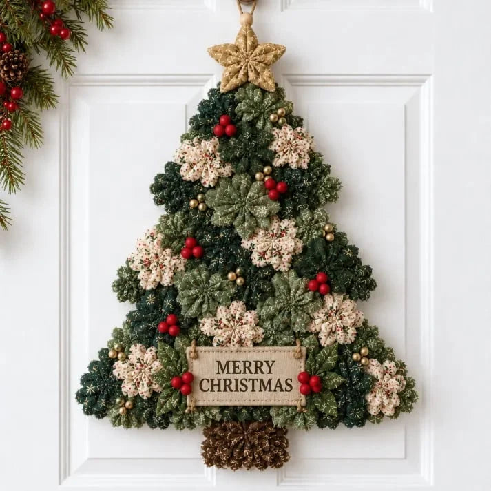 🎄✨Christmas Fabric Flower Door Hanging DIY Kit – Layered Holiday Décor