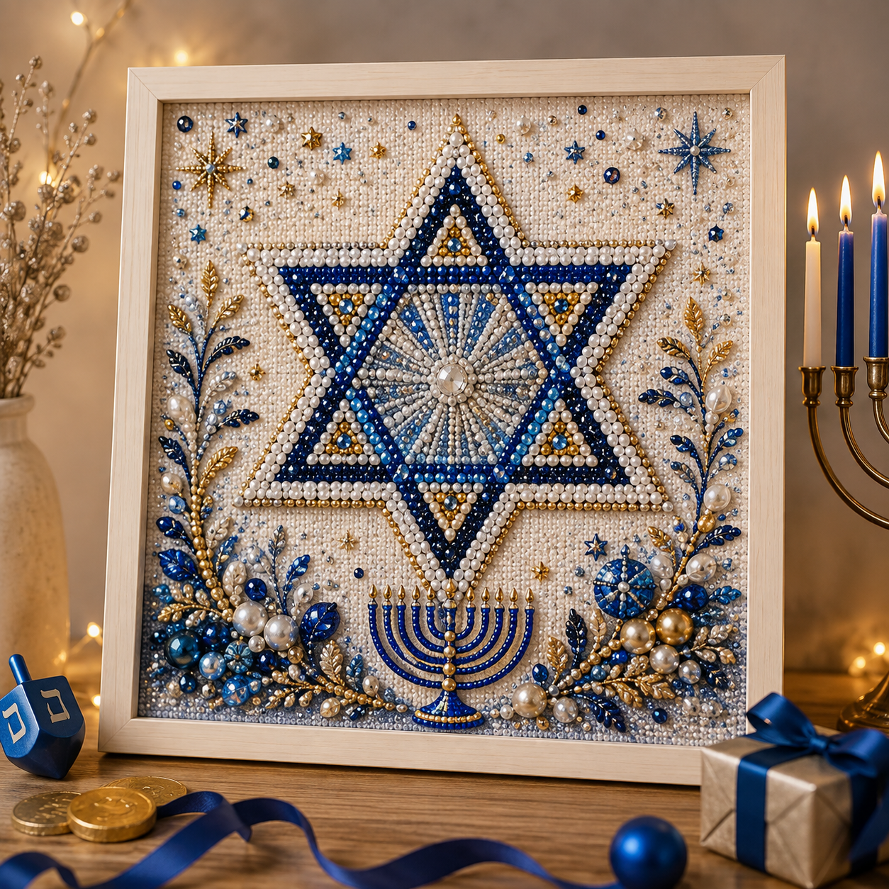 🎁Eight Nights of Light 🕎✨ – DIY Hanukkah Pearl Art Kit