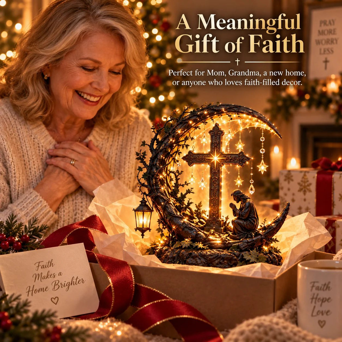 ✨✝️ Light of Faith™ Illuminated Cross Prayer Tabletop Decor