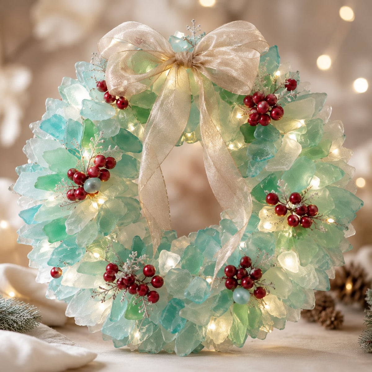 Berry Bliss Wreath lighted sea glass Christmas design