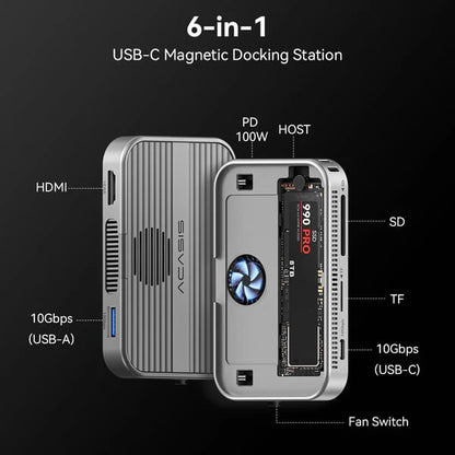 🧲 10Gbps Magnetic SSD Enclosure & Docking Station  – High-Speed M.2 NVMe SSD Storage Adapter with Multi-Port Expansion