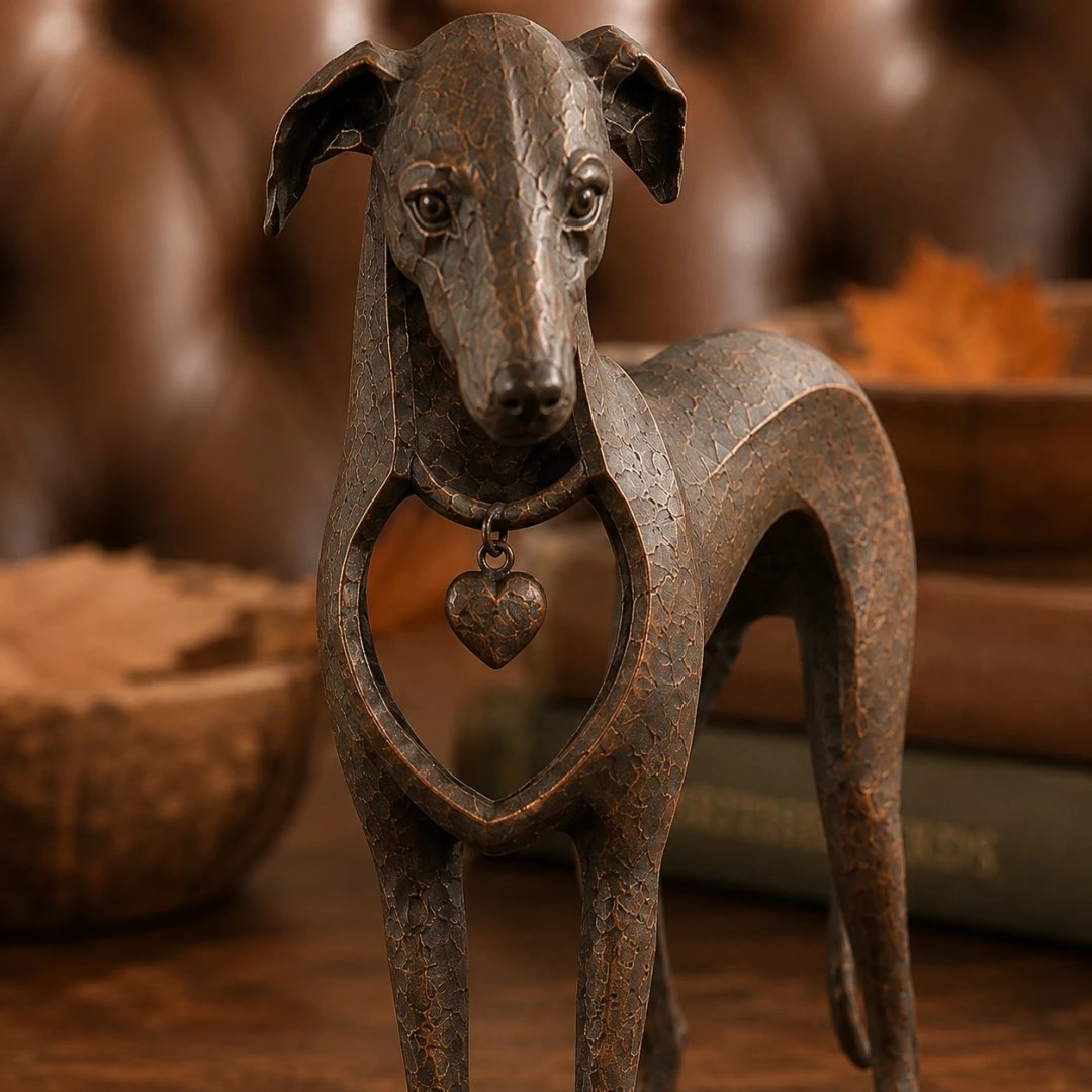 🐕 Heritage Heart Sighthound Sculpture – Vintage Iron Dog Accent for Timeless Interiors