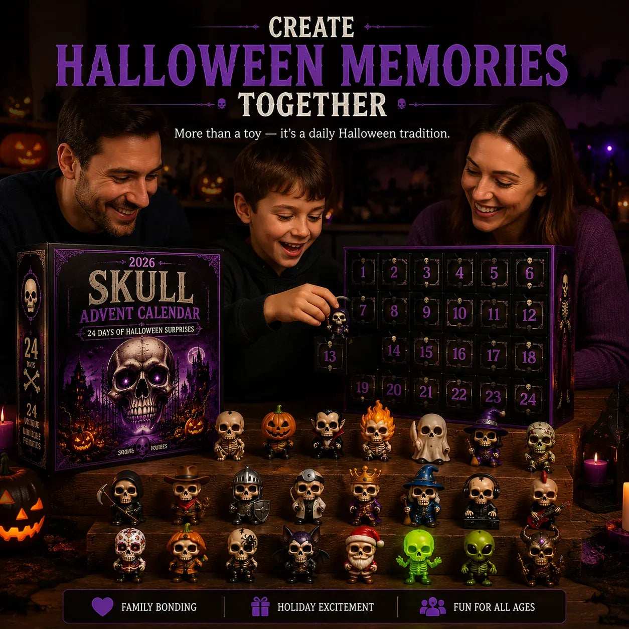 ⏳ Last Day 49% OFF – 💀 2026 Skull Halloween Advent Calendar | 24 Unique Collectible Skull Characters with Vampire, Pirate, Wizard & Monster Designs 🎃