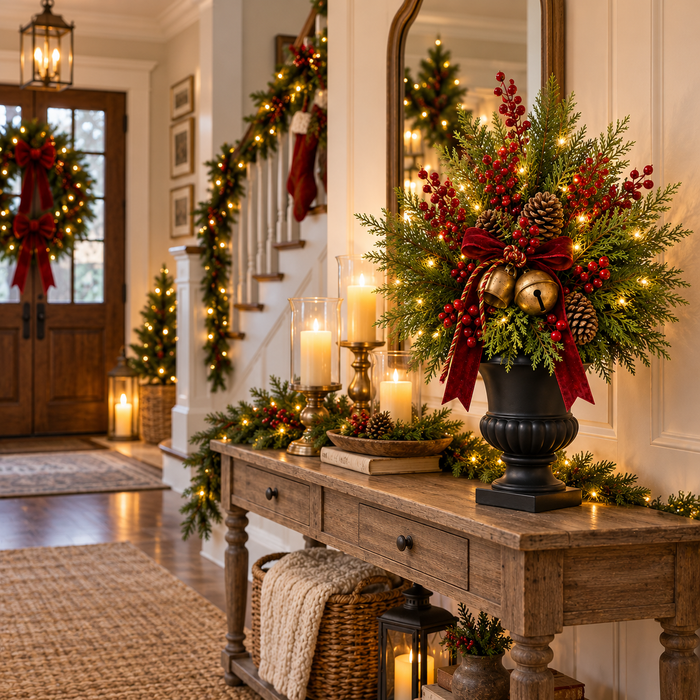 Christmas greenery home entrance