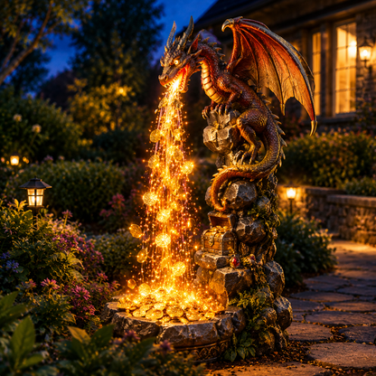 🐉✨ Dragon Treasure Fountain Solar Garden Light 💰🌙