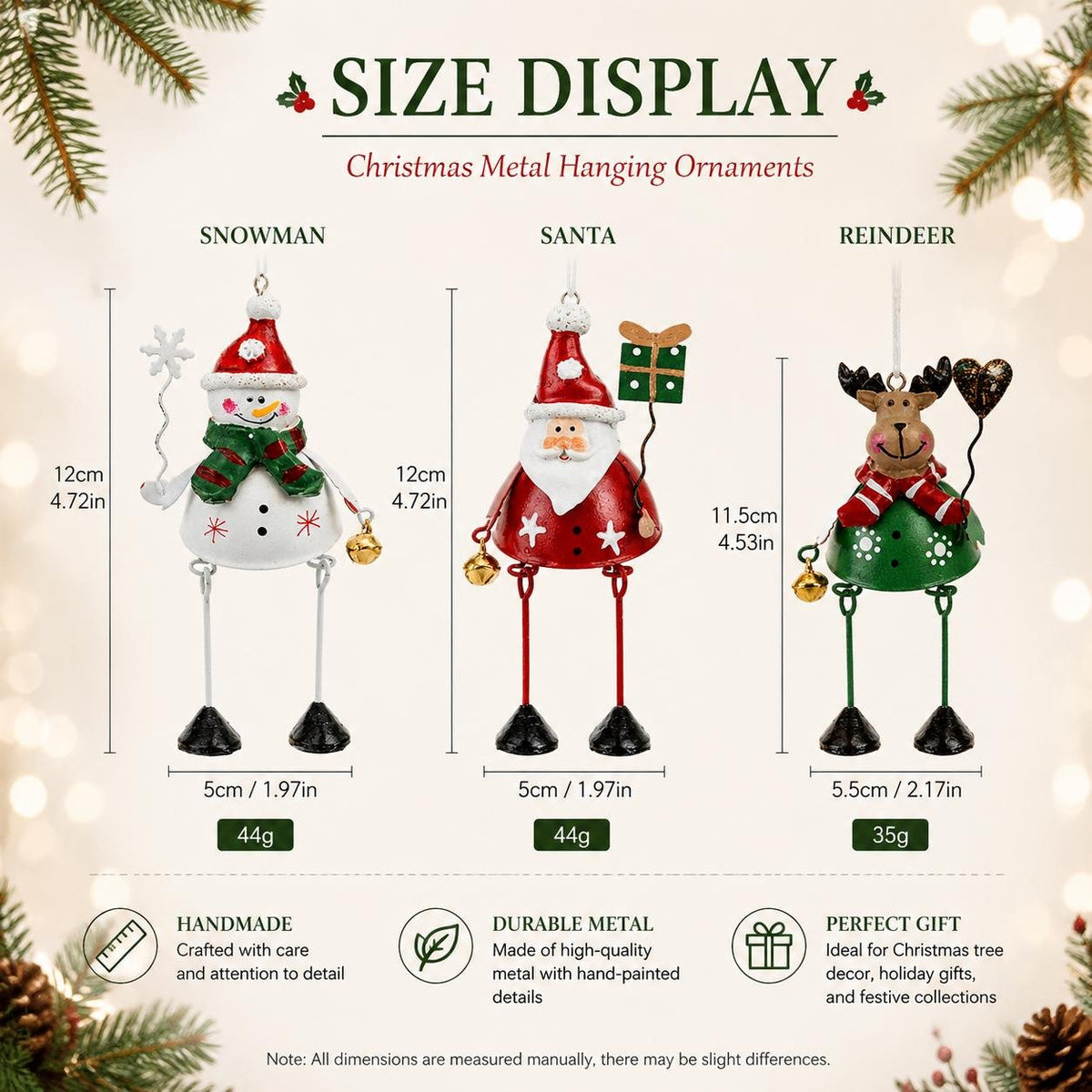 🌲✨ Hand-Painted Metal Dangling Leg Christmas Ornaments