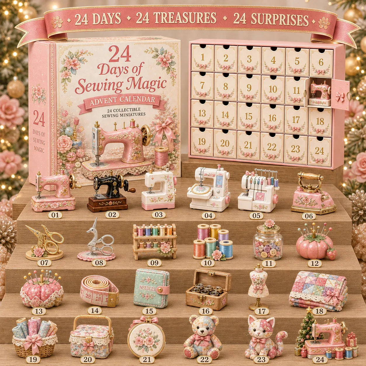 ⏳ Last Day 49% OFF – 🧵24 Days Of Sewing Magic Advent Calendar | 24 Sewing-Inspired Miniatures for Craft Lovers, Quilters & Handmade Enthusiasts 🎁