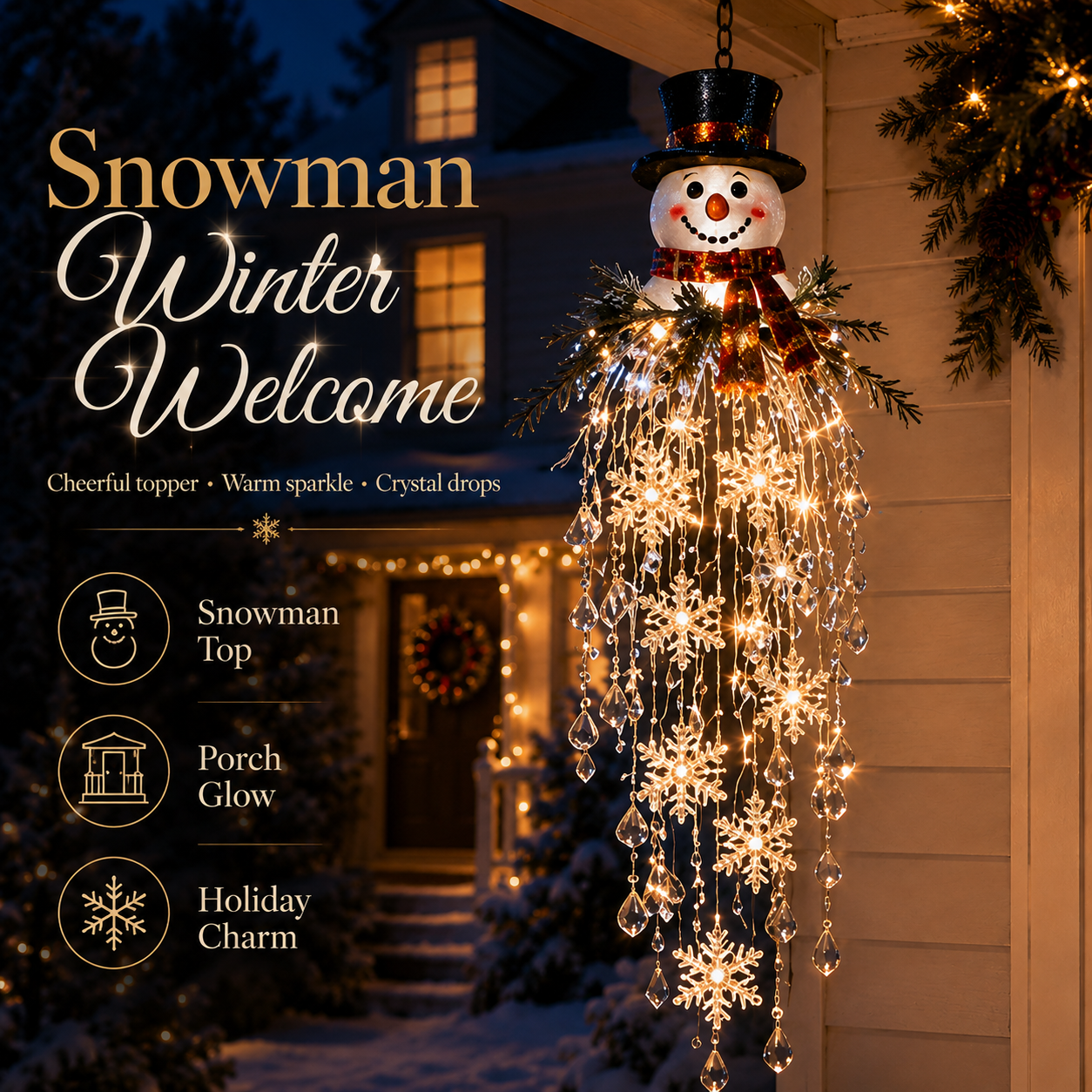 Crystal Cascade Christmas Light – Hanging Snowflake & Crystal LED Porch Décor ✨❄️