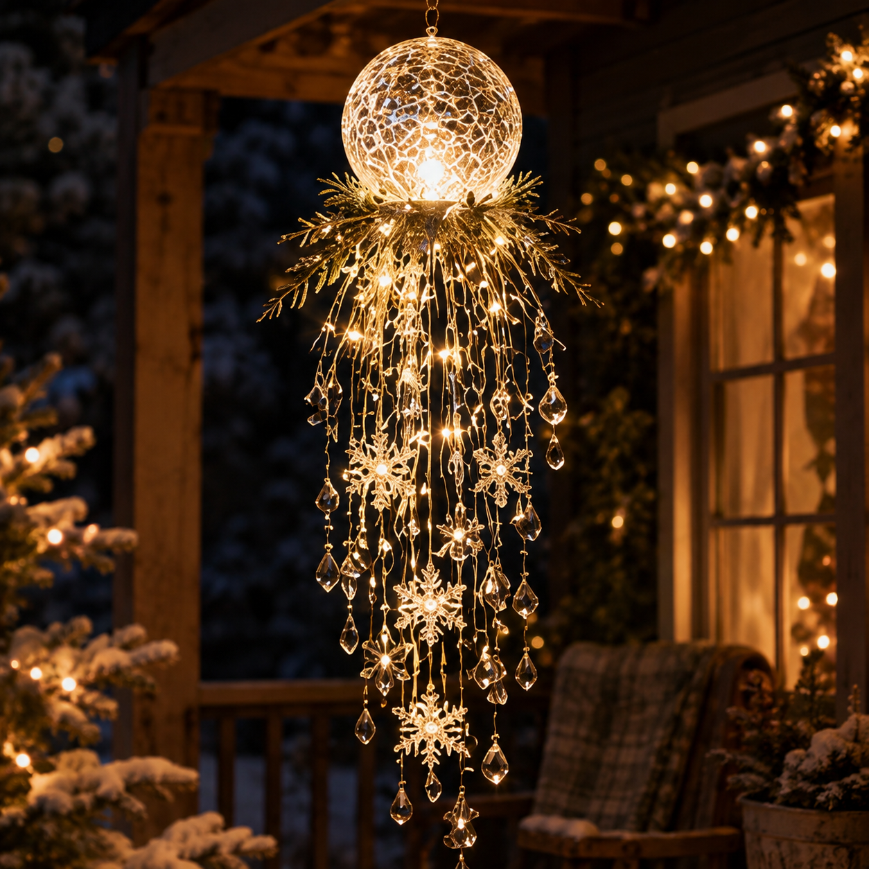 Crystal Cascade Christmas Light – Hanging Snowflake & Crystal LED Porch Décor ✨❄️