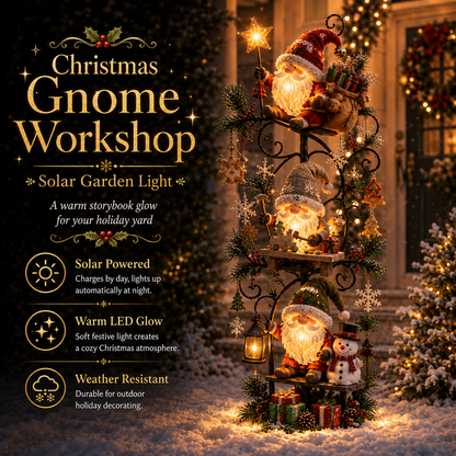 🎄✨ Christmas Gnome Workshop Solar Garden Light 🎁🌟