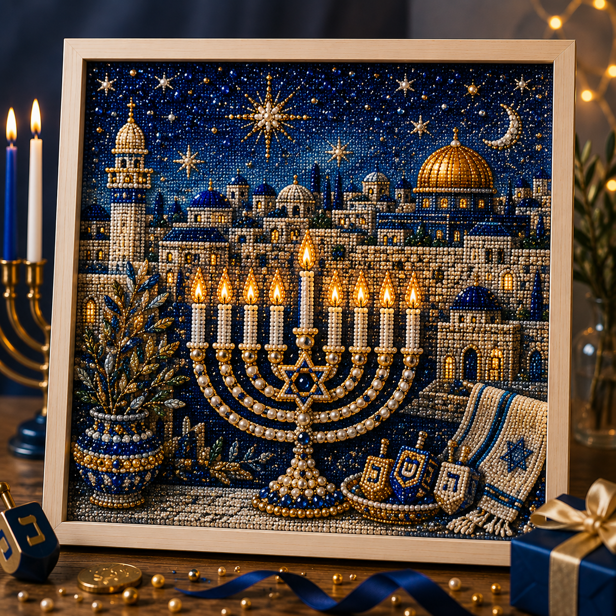 🎁Eight Nights of Light 🕎✨ – DIY Hanukkah Pearl Art Kit