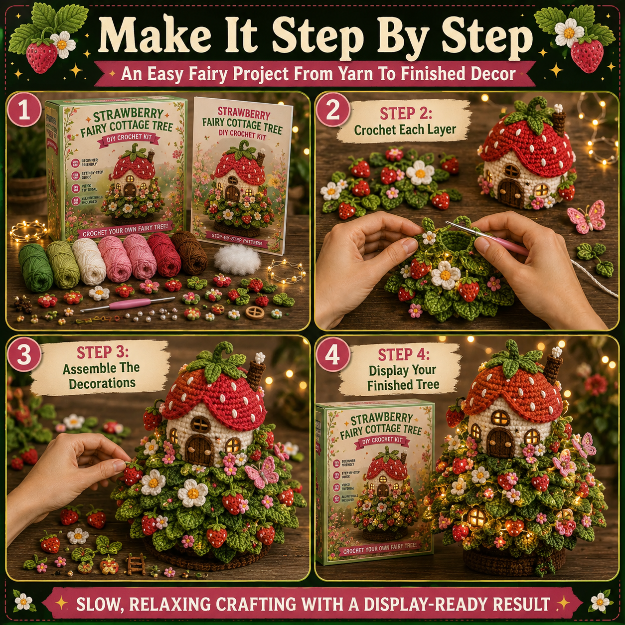 ✨🧚 Fairy Garden Tree DIY Crochet Kit 🌸🍓🍄🐝