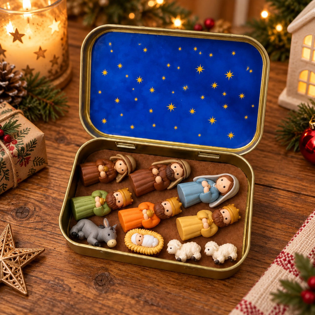 Mini Nativity figurines and storage box