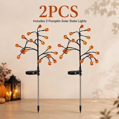 Solar Pumpkin Stake Lights, 20-Head Halloween Garden Lights with 8 Lighting Modes & Auto On/Off
