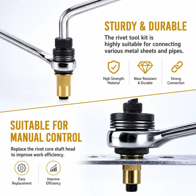 ⏳Time-Limited Special⏰Rivet Gun Head & Nutsert Cap Set | Heavy-Duty Steel Fastening Tool | Portable Kit for Automotive, Sheet Metal & Industrial Use