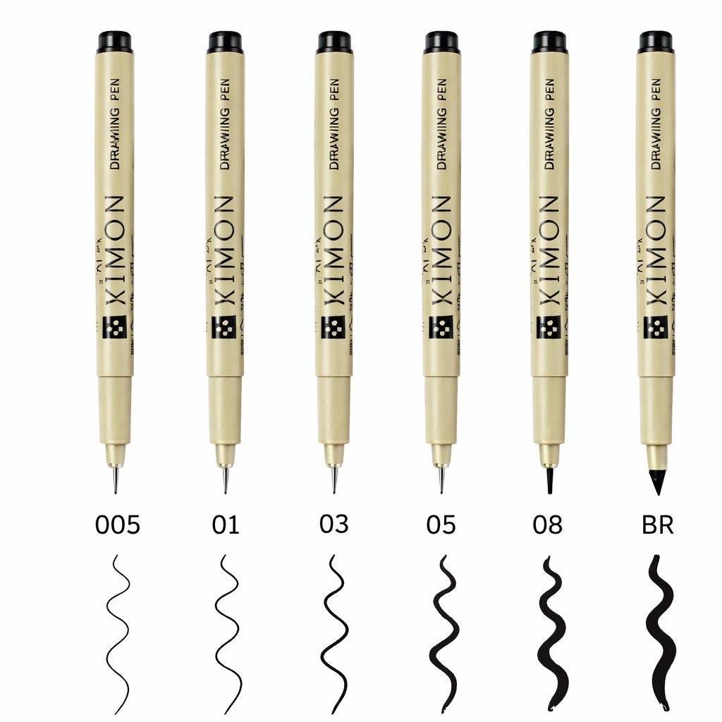Six piece fineliner drawing pen set