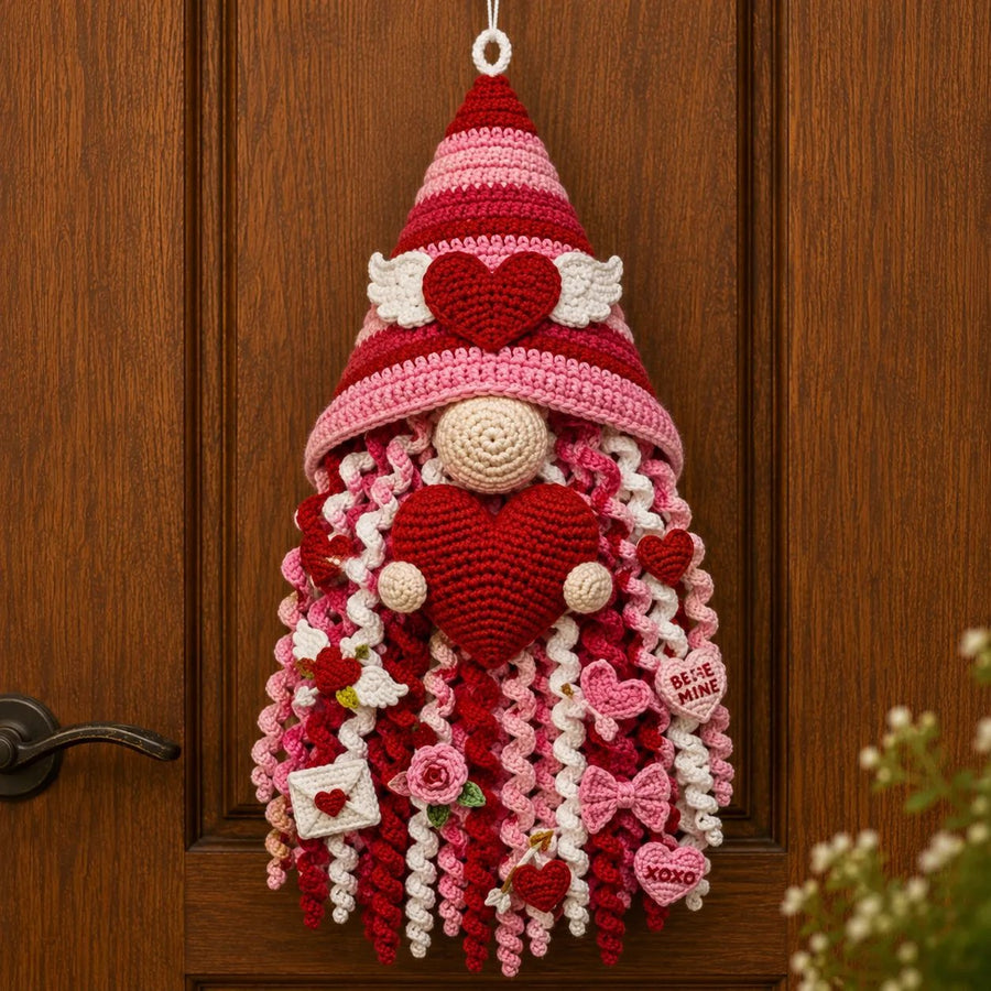 Valentine Love Gnome crochet door hanger