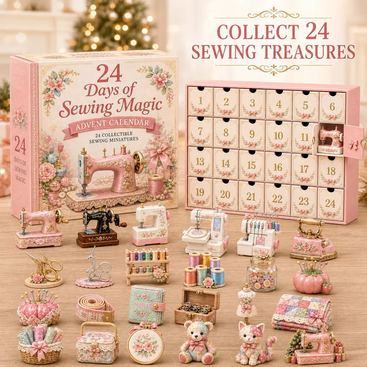 ⏳ Last Day 49% OFF – 🧵24 Days Of Sewing Magic Advent Calendar | 24 Sewing-Inspired Miniatures for Craft Lovers, Quilters & Handmade Enthusiasts 🎁
