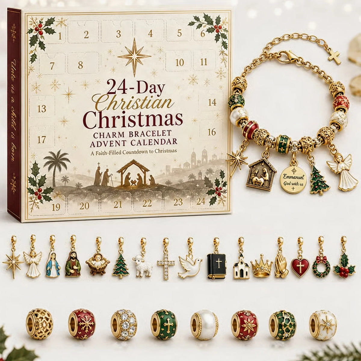 ⏳ Last Day 54% OFF – ✝️ 24-Day Christian Christmas Charm Bracelet Advent Calendar | 16 Faith-Inspired Charms & 8 Decorative Beads to Build a Meaningful Keepsake Bracelet 🎄