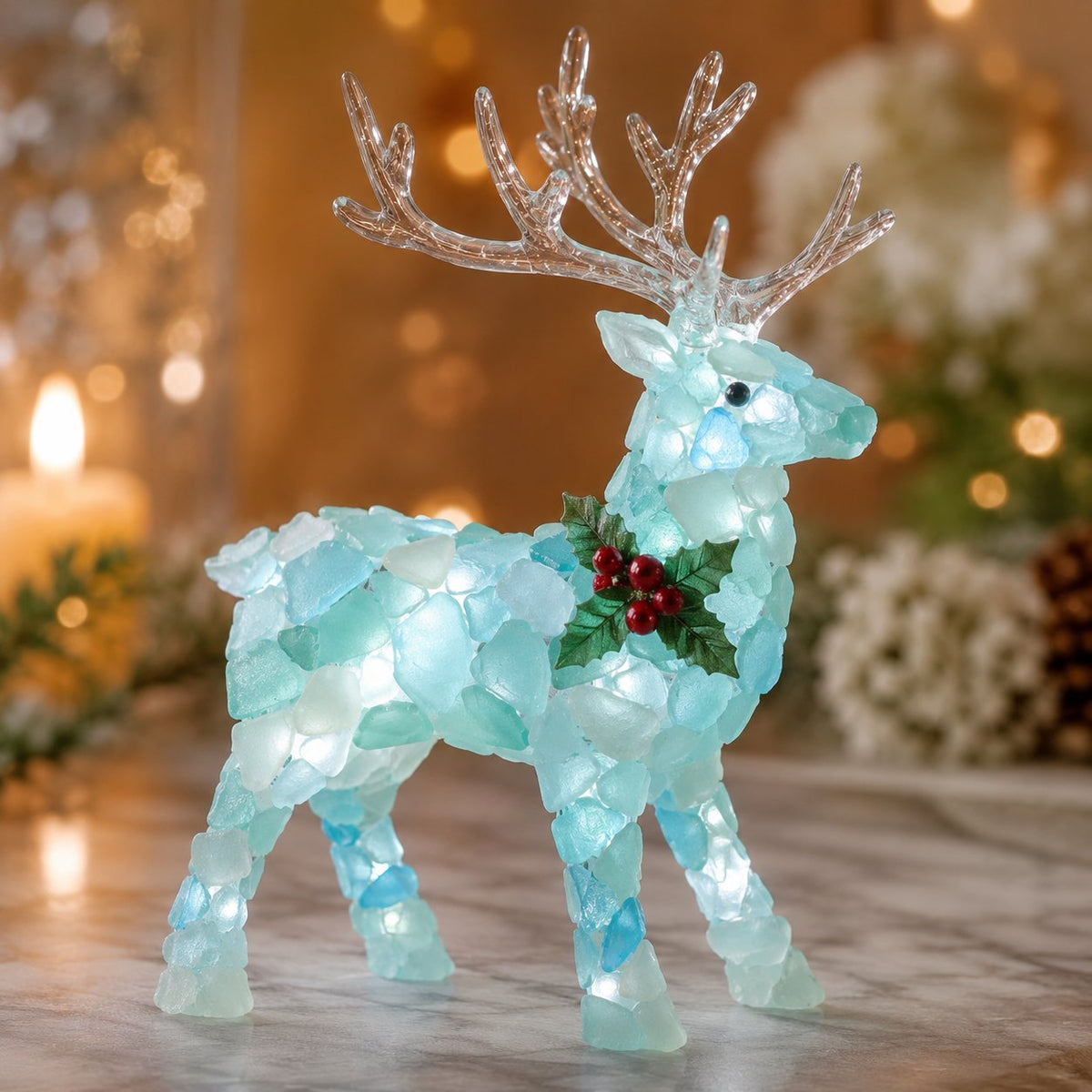 Sparkle Reindeer lighted sea glass Christmas design