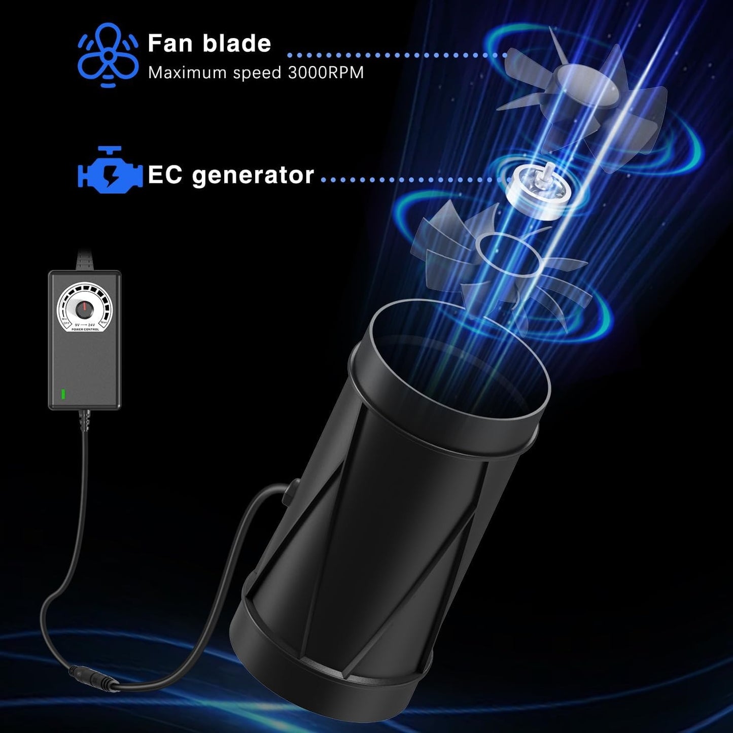 6-Inch High-Airflow Ventilation Extractor Fan with Variable Speed Controller – 345 CFM, 22W