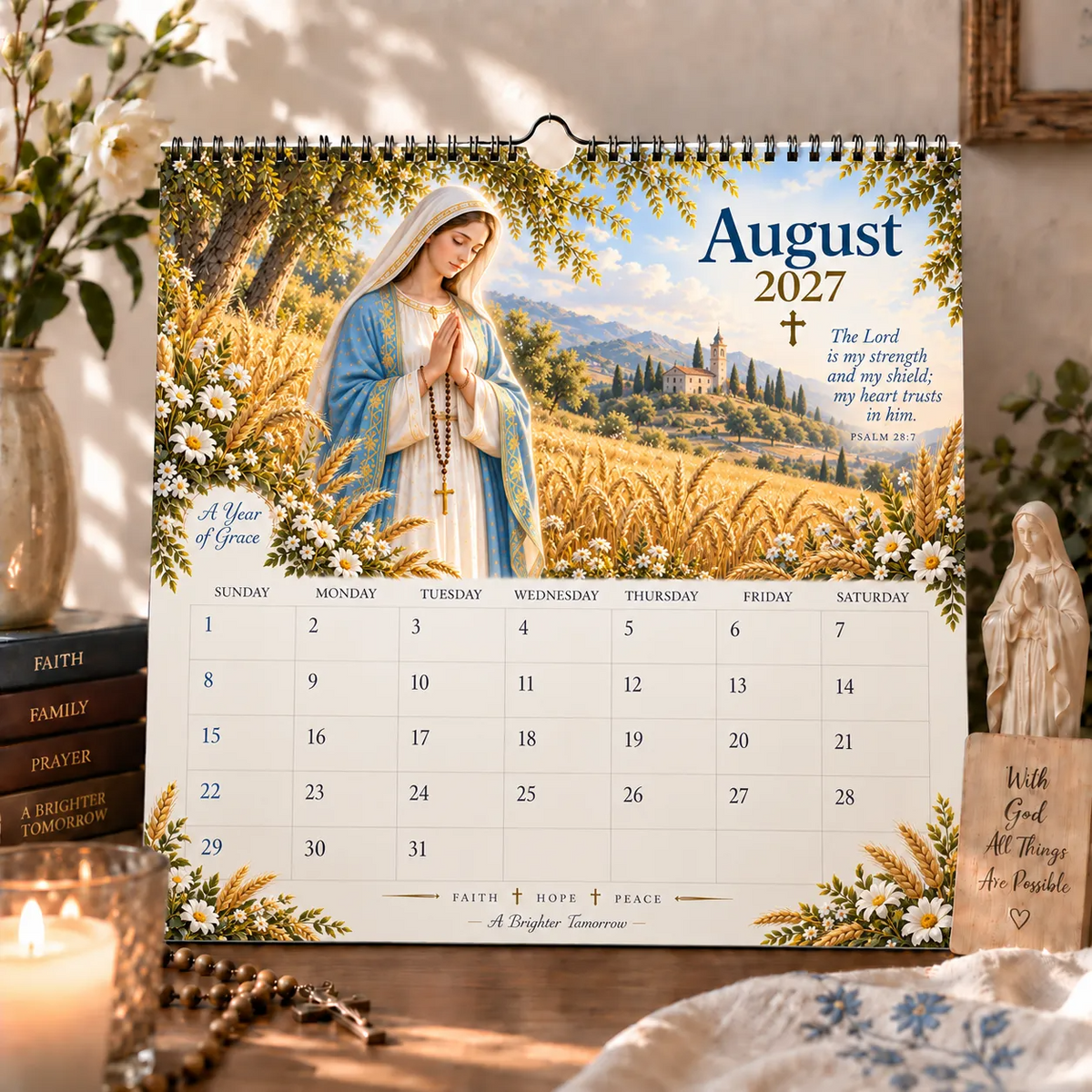 2027 Blessed Mother Wall Calendar – A Year of Grace, Hope & Prayer | Virgin Mary Christian Faith Calendar