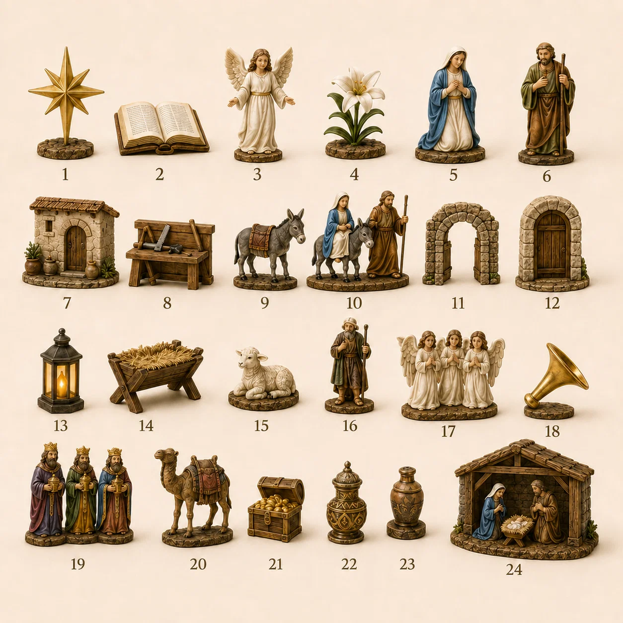 24 figuras del Calendario de Adviento Camino a Belén