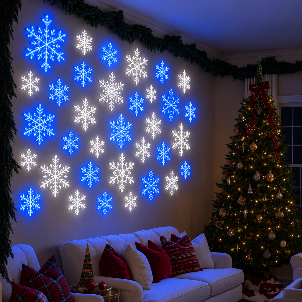 Remote-controlled LED snowflake wall lights